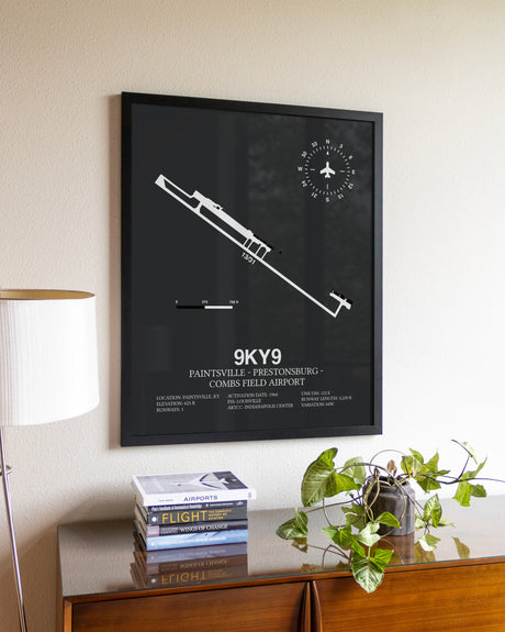 Gray Framed Paintsville-Prestonsburg - Combs Field Airport wall art poster in black frame