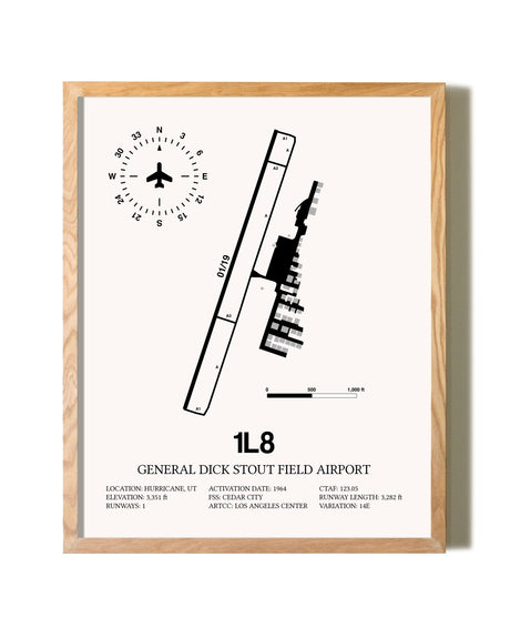 General Dick Stout Field Airport framed print in natural wood frame