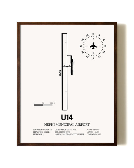 Nephi Municipal Airport aviation print in walnut frame