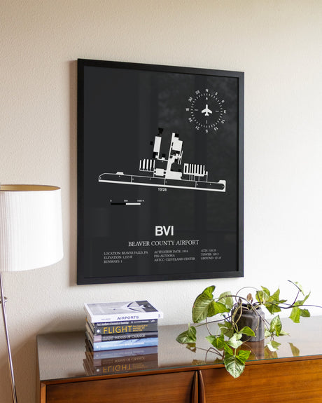 Gray Framed Beaver County Airport wall art poster in black frame