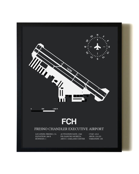 Unframed Fresno Chandler Executive Airport map print poster