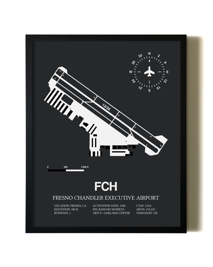 Unframed Fresno Chandler Executive Airport map print poster