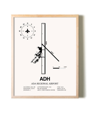 Ada Regional Airport framed wall art in white frame