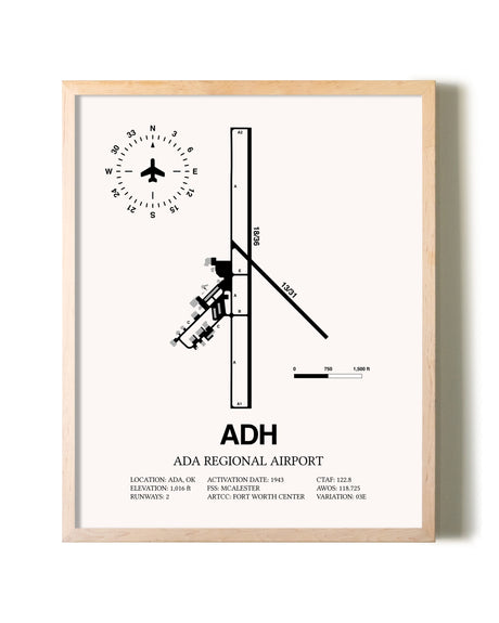 Ada Regional Airport framed wall art in white frame
