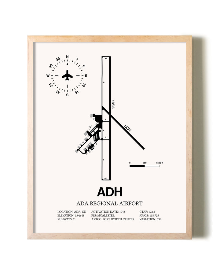 Ada Regional Airport framed wall art in white frame