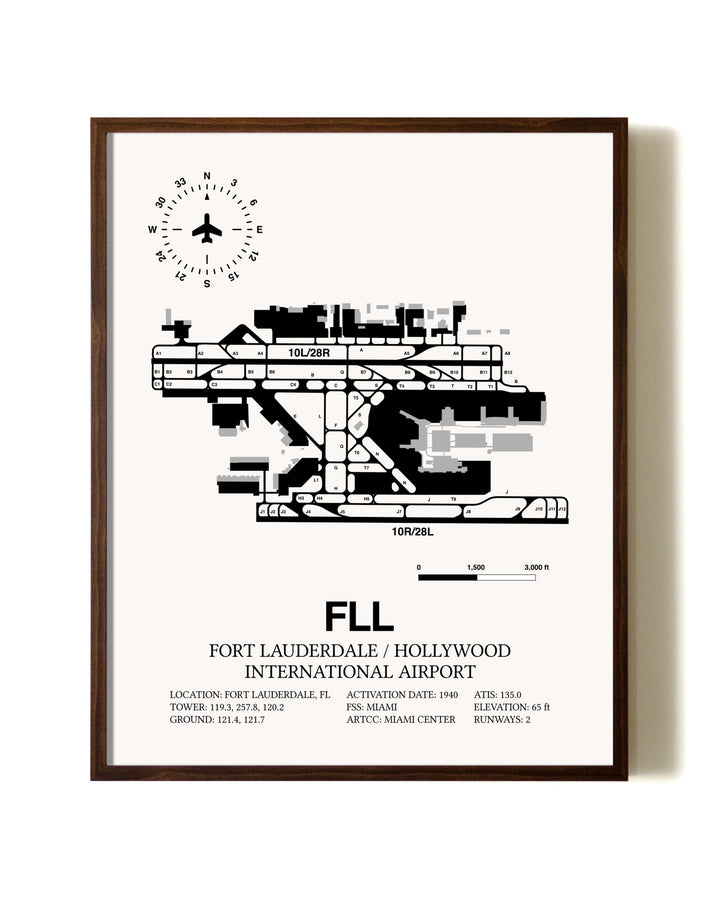 Fort Lauderdale / Hollywood International Airport aviation print in walnut frame
