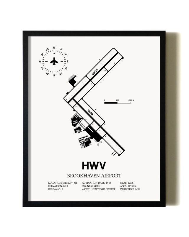 Framed Brookhaven Airport wall art poster in black frame