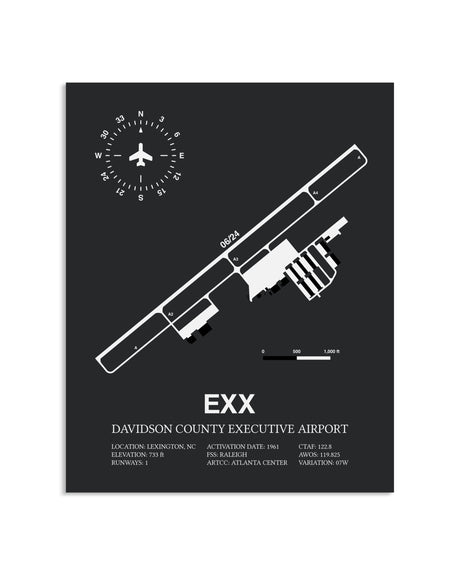 Gray Framed Davidson County Executive Airport layout wall art poster