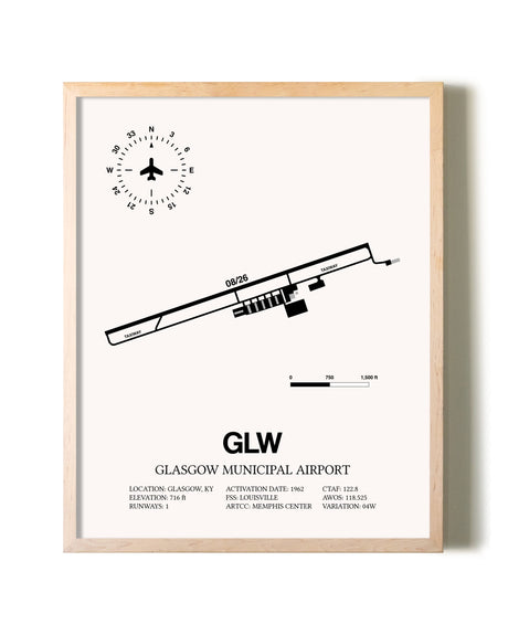 Glasgow Municipal Airport framed wall art in white frame