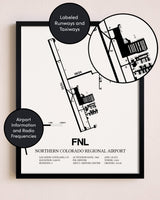 Framed Northern Colorado Regional Airport layout wall art poster