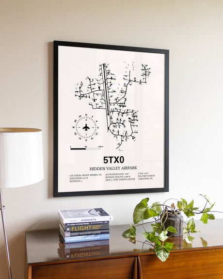 Hidden Valley Airpark aviation wall décor in black wood frame