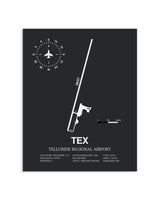 Gray Framed Telluride Regional Airport layout wall art poster