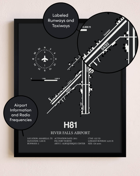 River Falls Airport poster size comparison chart
