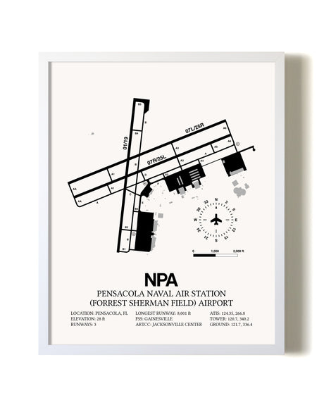 Pensacola Naval Air Station (Forrest Sherman Field) Airport airport map poster in oak frame