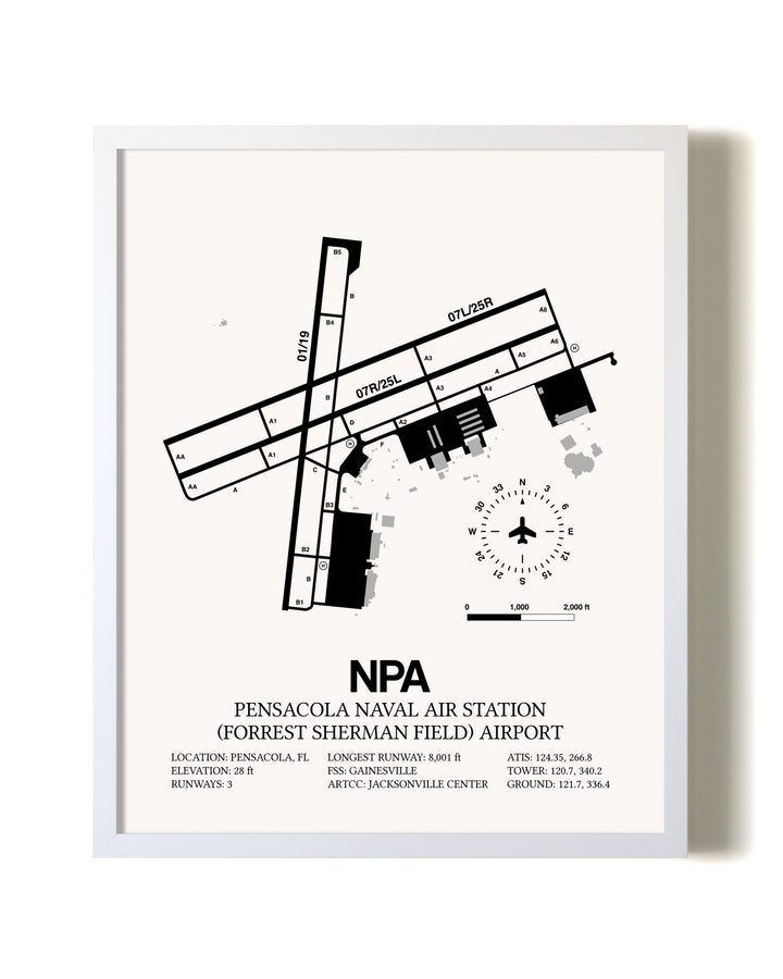 Pensacola Naval Air Station (Forrest Sherman Field) Airport airport map poster in oak frame