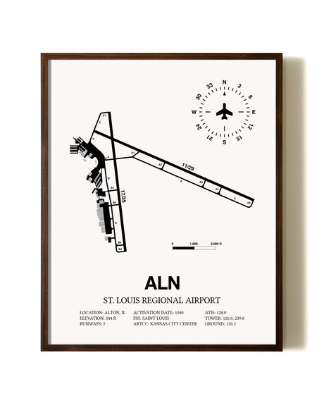 St. Louis Regional Airport aviation print in walnut frame