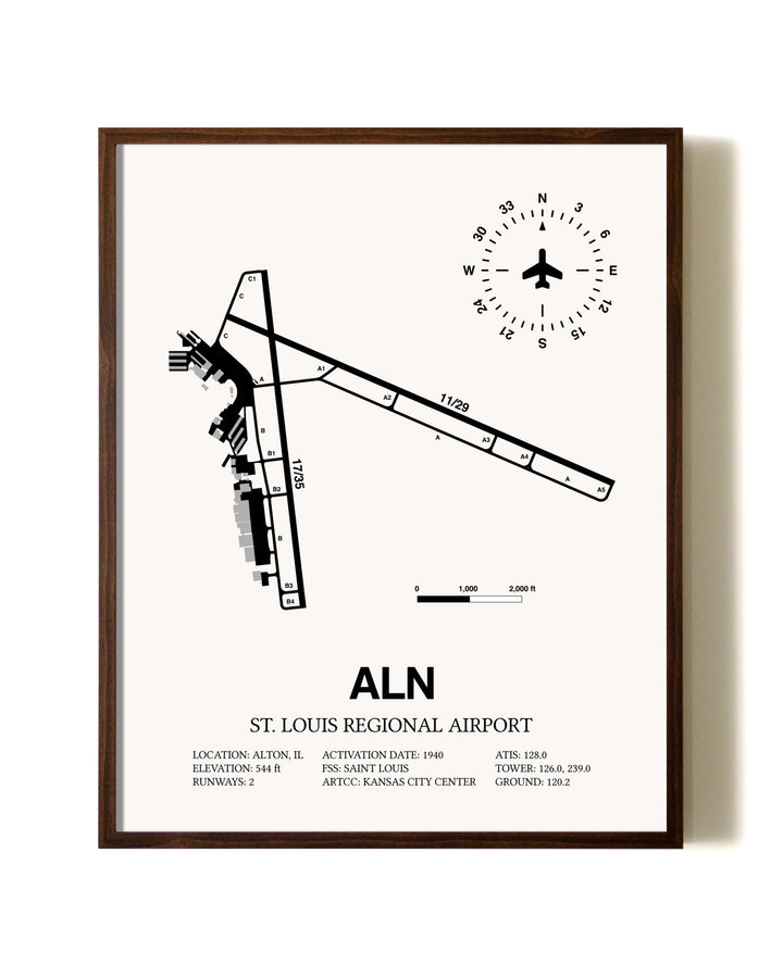 St. Louis Regional Airport aviation print in walnut frame