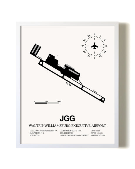 Waltrip Williamsburg Executive Airport airport map poster in oak frame