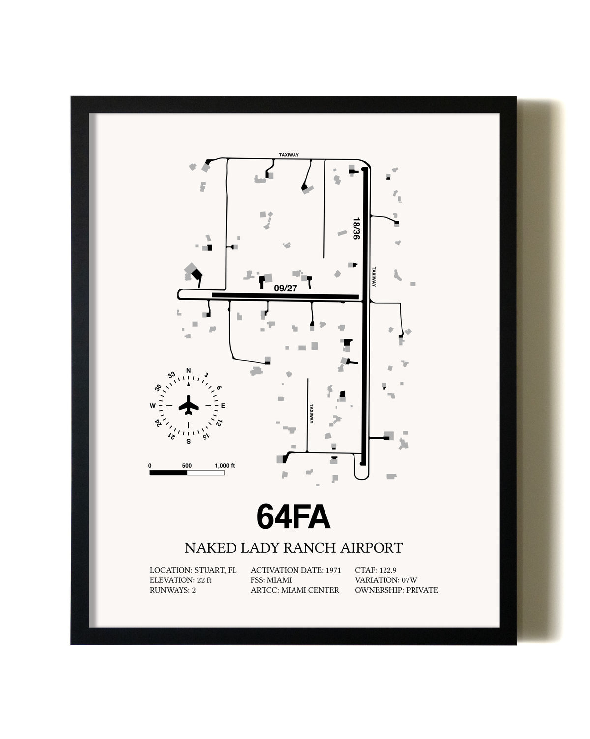 Framed Naked Lady Ranch Airport wall art poster in black frame