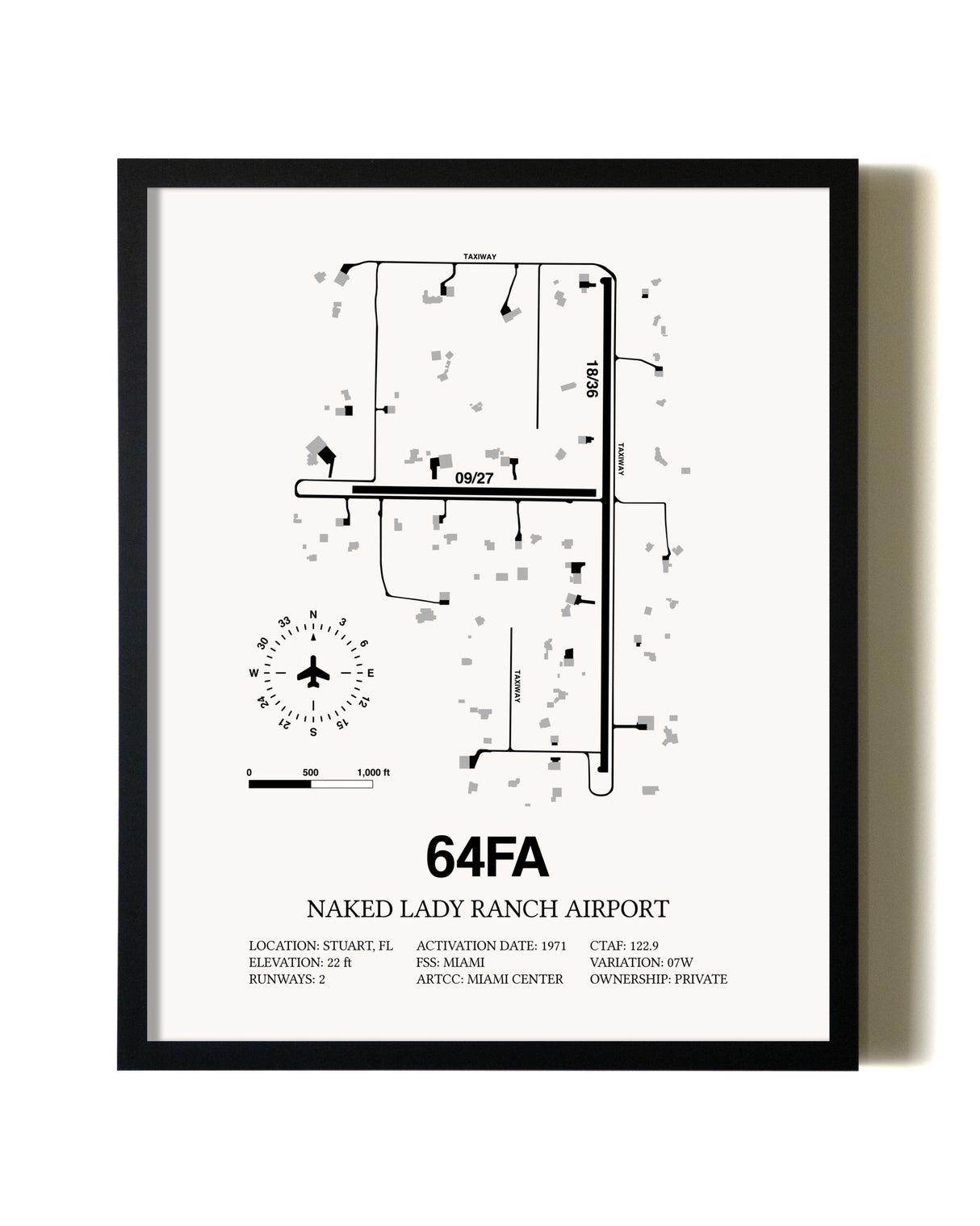 Framed Naked Lady Ranch Airport wall art poster in black frame