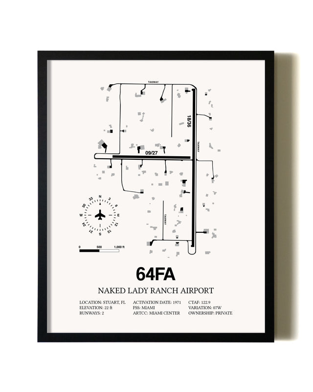 Framed Naked Lady Ranch Airport wall art poster in black frame