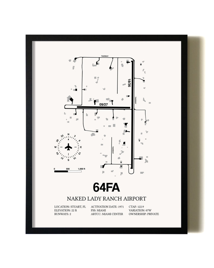 Framed Naked Lady Ranch Airport wall art poster in black frame