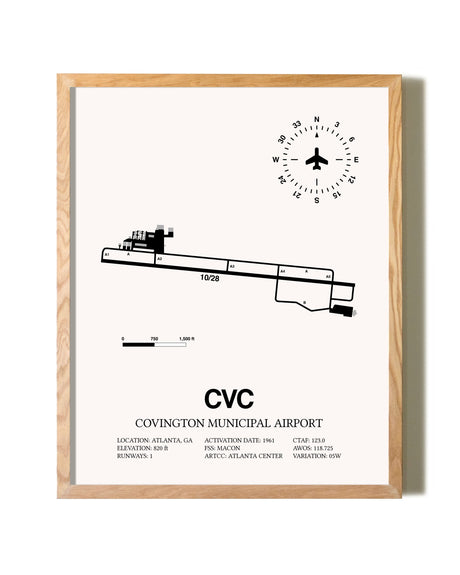 Covington Municipal Airport framed print in natural wood frame
