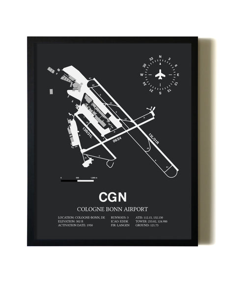 Unframed Cologne Bonn Airport map print poster