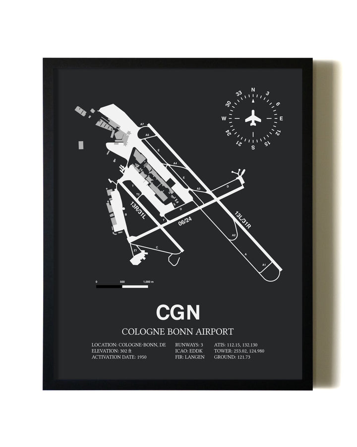 Unframed Cologne Bonn Airport map print poster