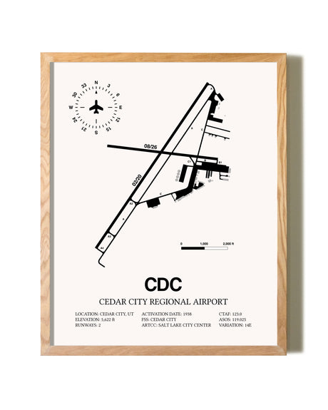 Cedar City Regional Airport framed print in natural wood frame