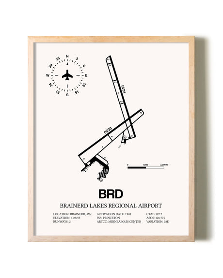Brainerd Lakes Regional Airport framed wall art in white frame