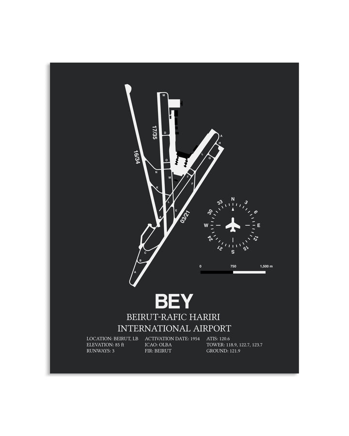 Gray Framed Beirut-Rafic Hariri International Airport layout wall art poster