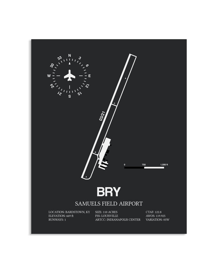 Gray Framed Samuels Field Airport layout wall art poster