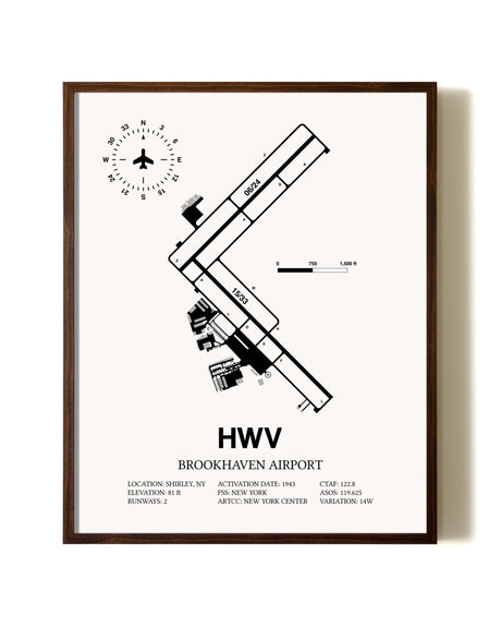 Brookhaven Airport aviation print in walnut frame