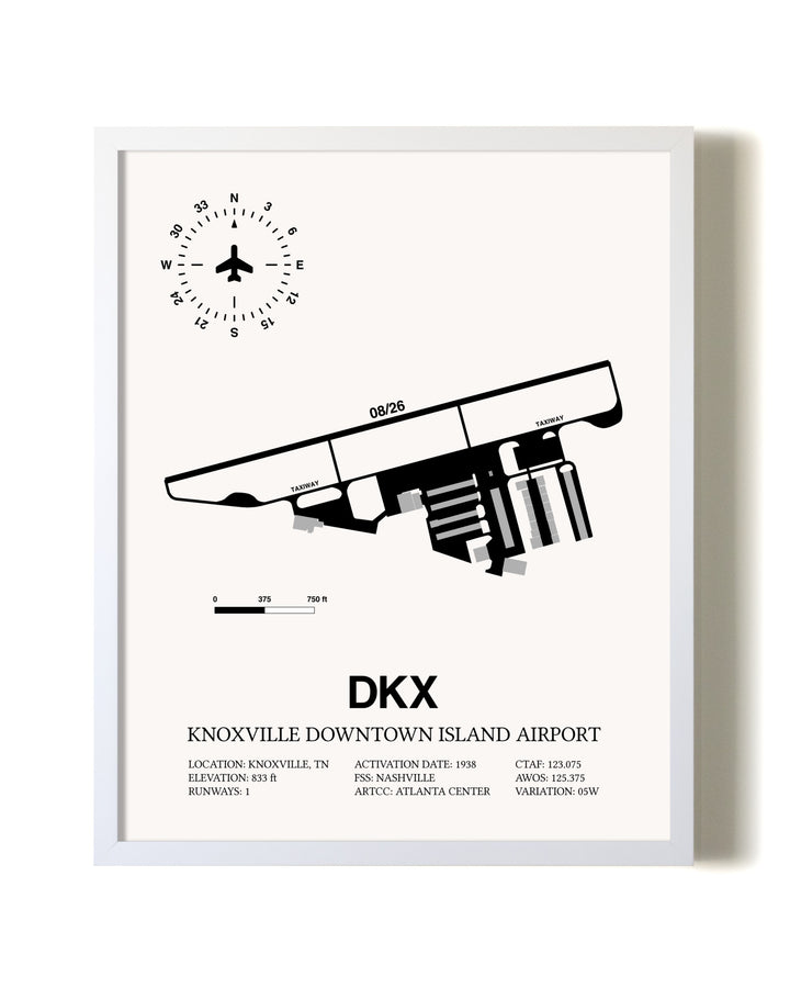 Knoxville Downtown Island Airport airport map poster in oak frame