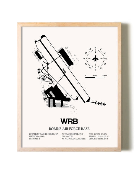 Robins Air Force Base framed wall art in white frame