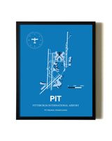 Sky Blue Pittsburgh International Airport aviation wall décor in black wood frame