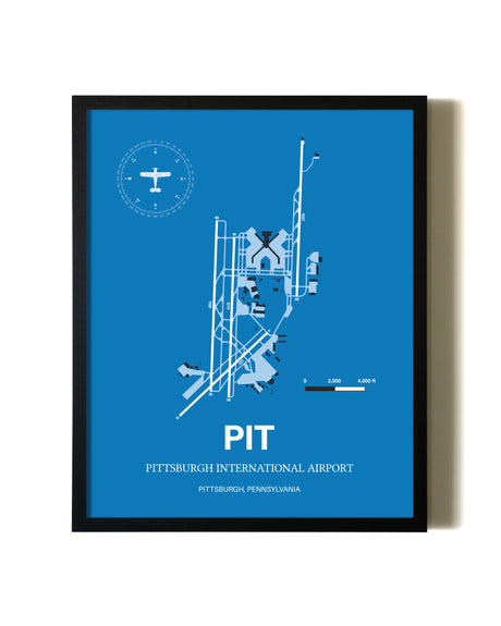 Sky Blue Pittsburgh International Airport aviation wall décor in black wood frame