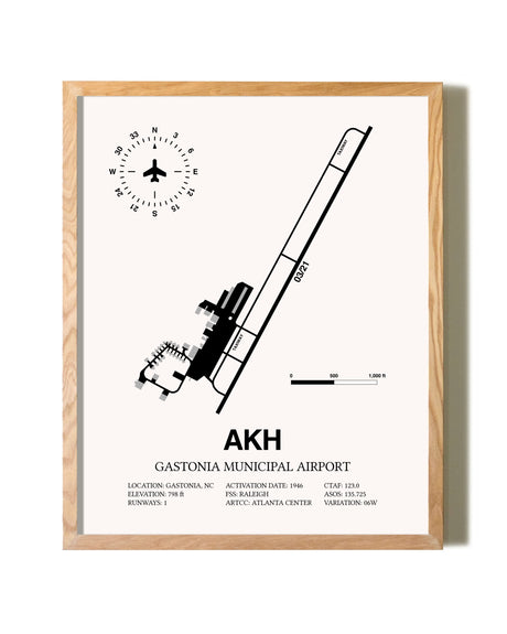 Gastonia Municipal Airport framed print in natural wood frame