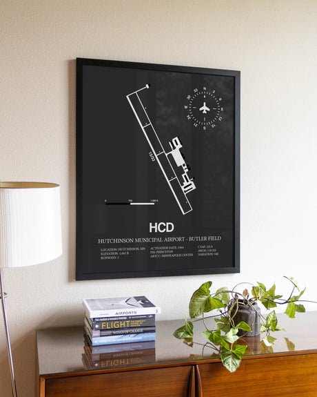 Gray Framed Hutchinson Municipal Airport-Butler Field wall art poster in black frame