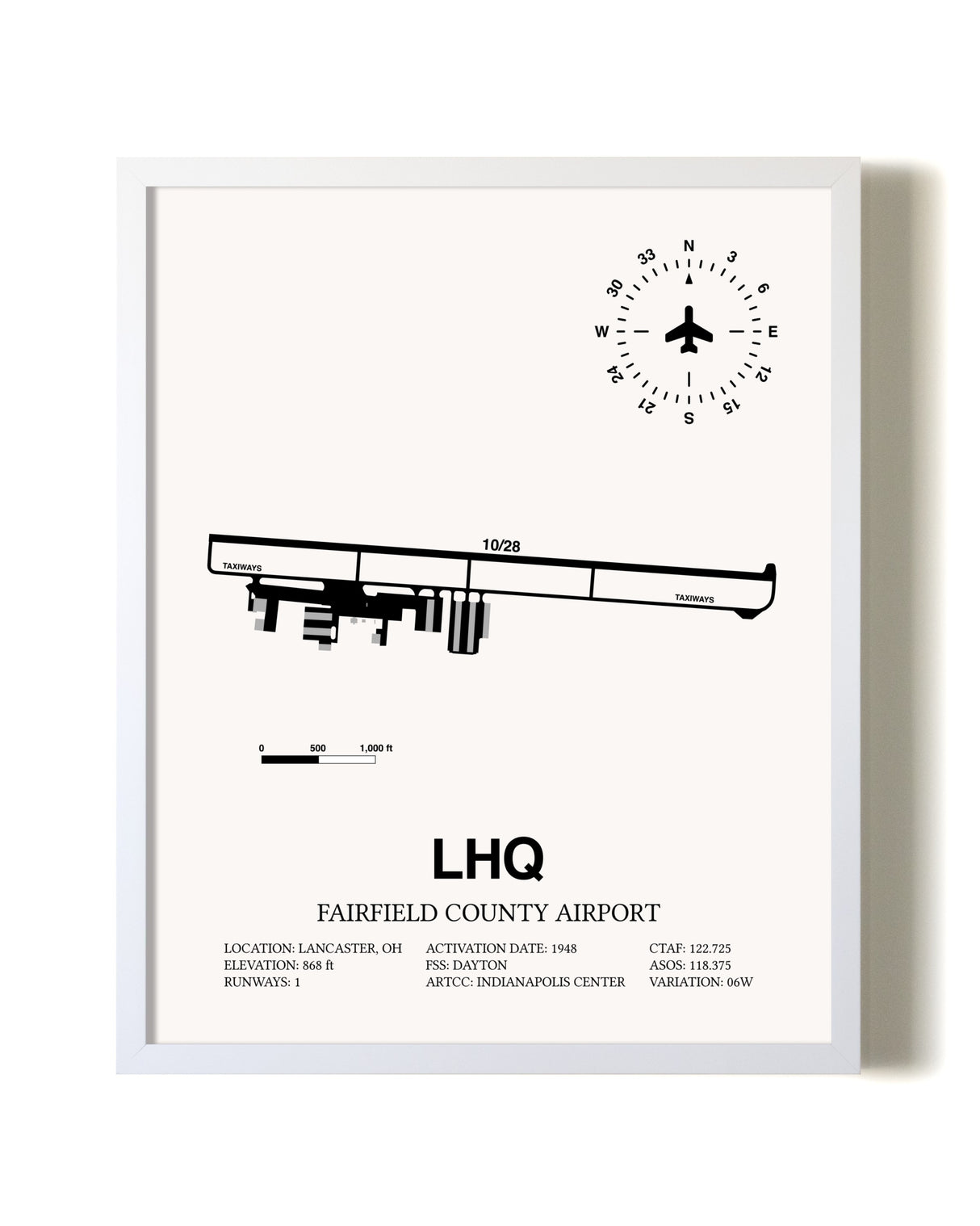 Fairfield County Airport airport map poster in oak frame