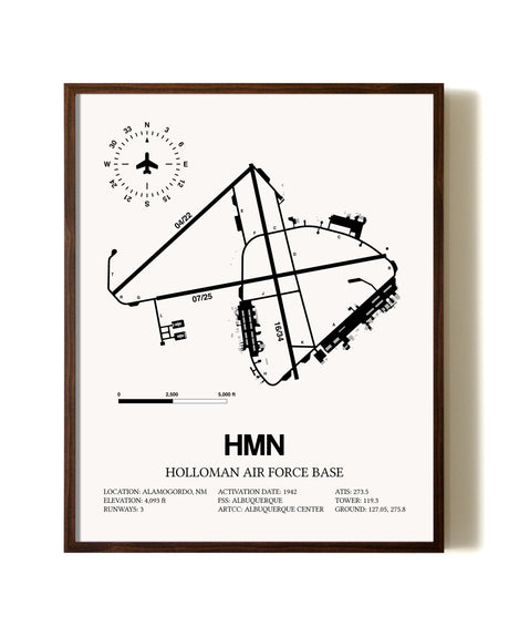 Holloman Air Force Base aviation print in walnut frame