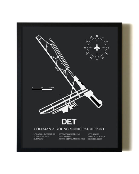Unframed Coleman A. Young Municipal Airport map print poster