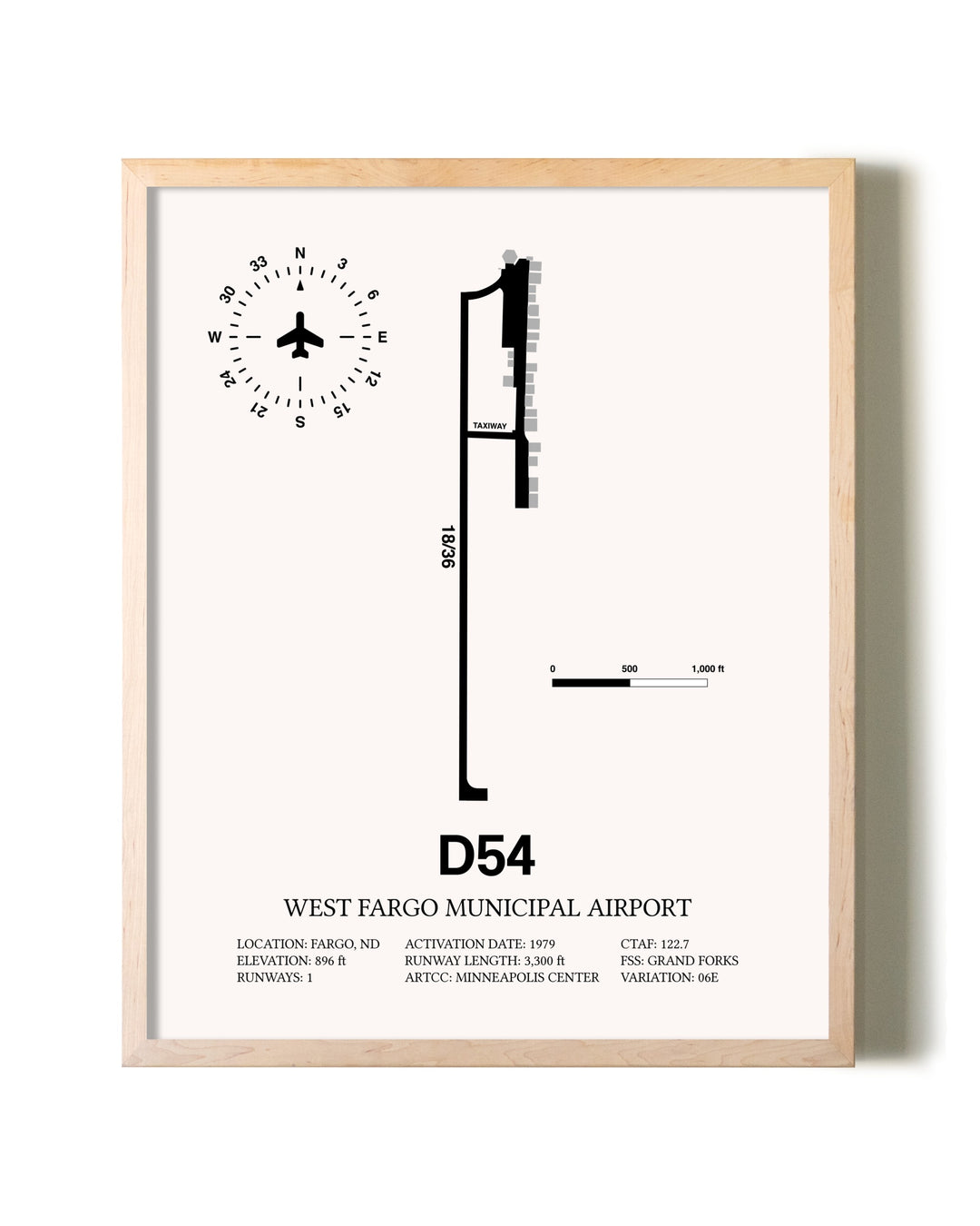 West Fargo Municipal Airport framed wall art in white frame
