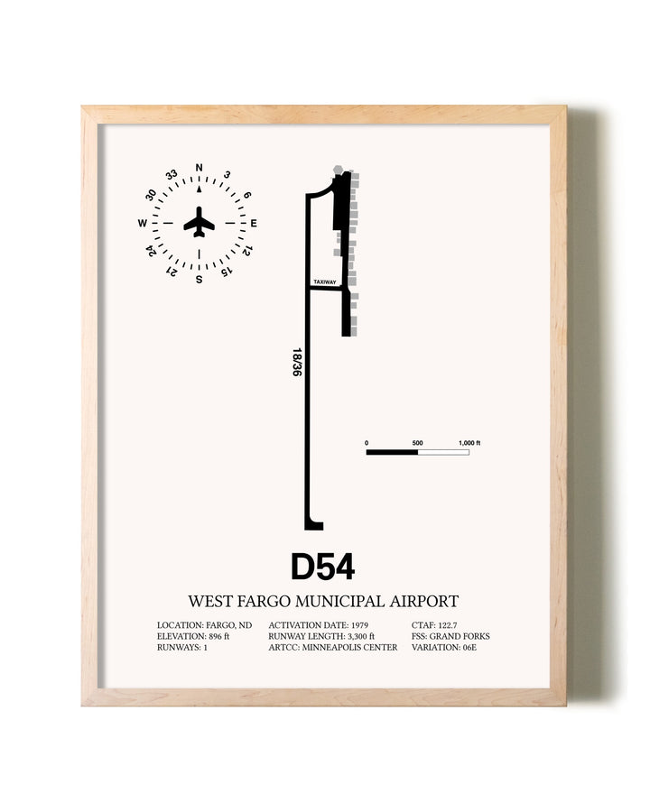 West Fargo Municipal Airport framed wall art in white frame