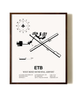 West Bend Municipal Airport aviation print in walnut frame