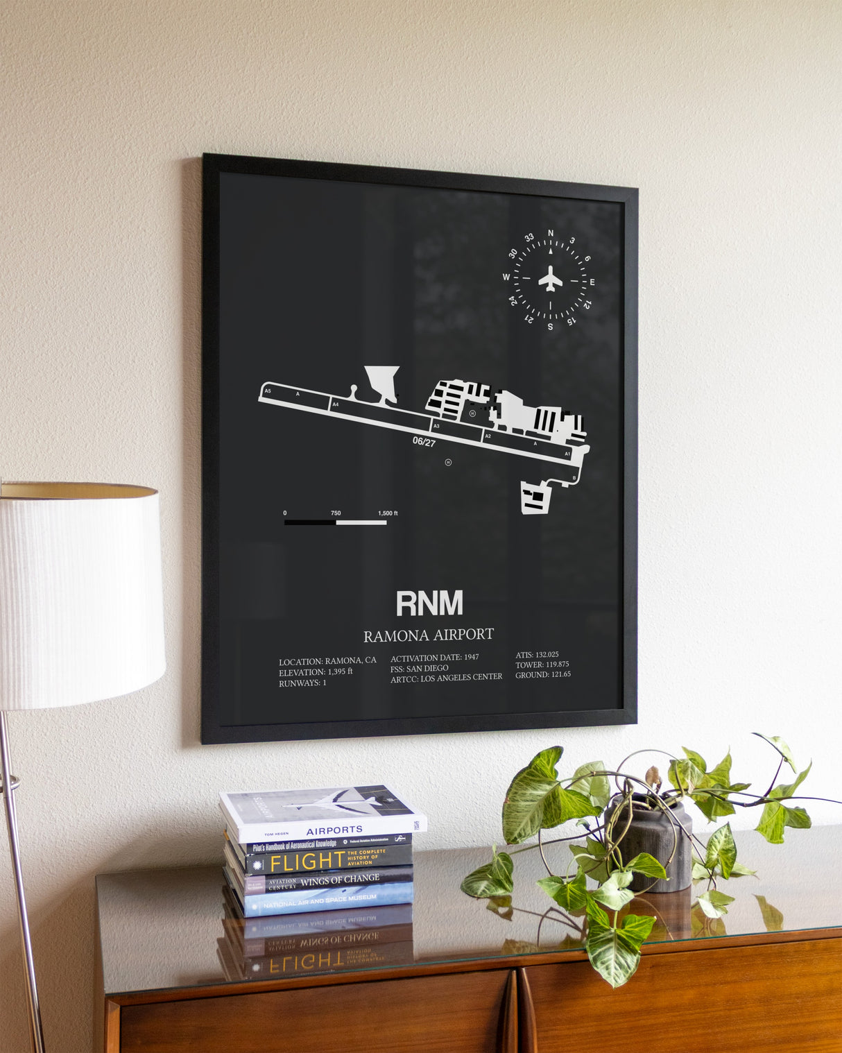 Gray Framed Ramona Airport wall art poster in black frame