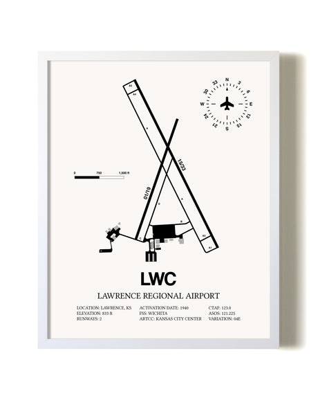 Lawrence Regional Airport airport map poster in oak frame