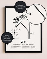 Framed Zephyrhills Municipal Airport layout wall art poster