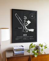 Gray Framed Alexandria International Airport wall art poster in black frame